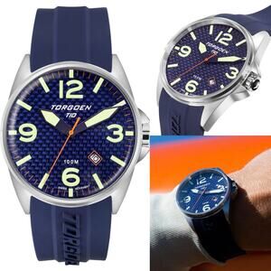 TORGOEN T10 TN-1018U Bluebird Carbon Sapphire 44mm Blue Silicone Strap New